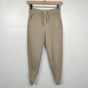 Psycho Bunny Jogger Pants Boys Medium 10-12 Tan Taupe Cotton Terry Lounge FLAWED